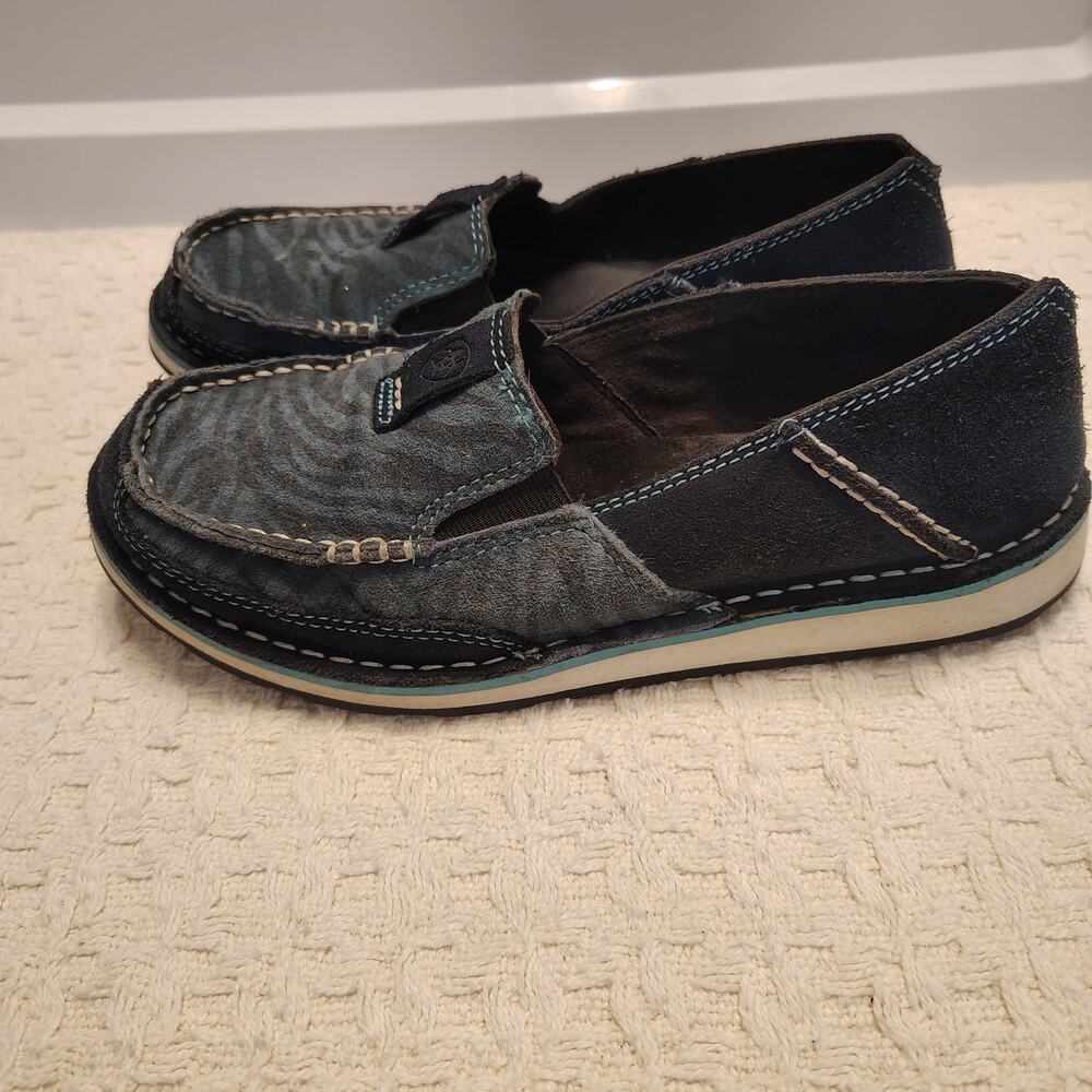 Ariat Womens 6.5B Blue Suede Zebra Print Slip On Loafers Shoes